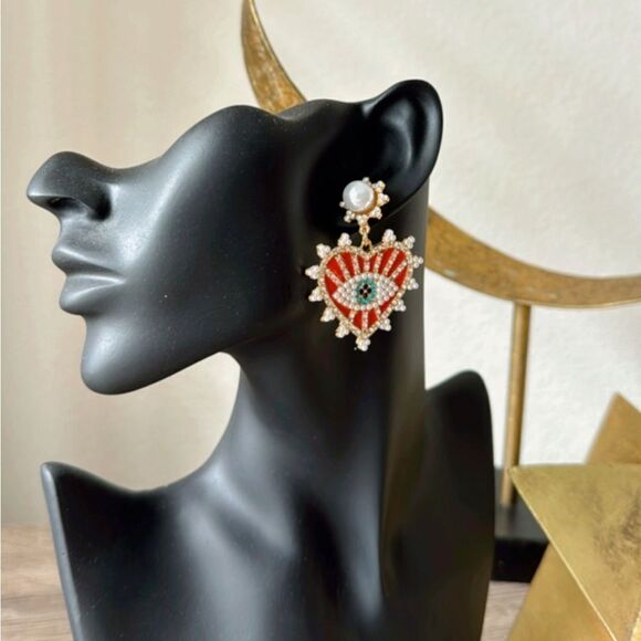 Red evil eye earrings N289 - Picture 4 of 4